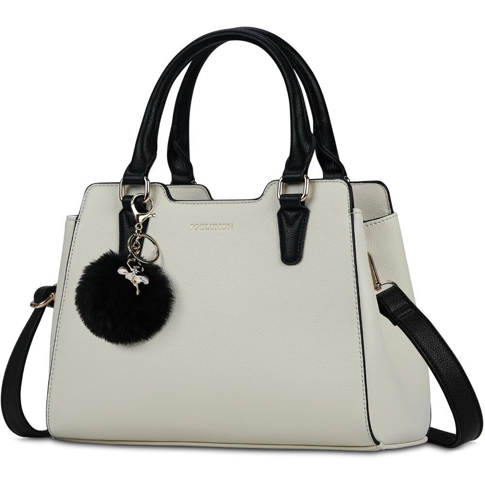 Womens Beige PU leather Top-Handle  Waterproof Anti Theft Leather Purses Handbag